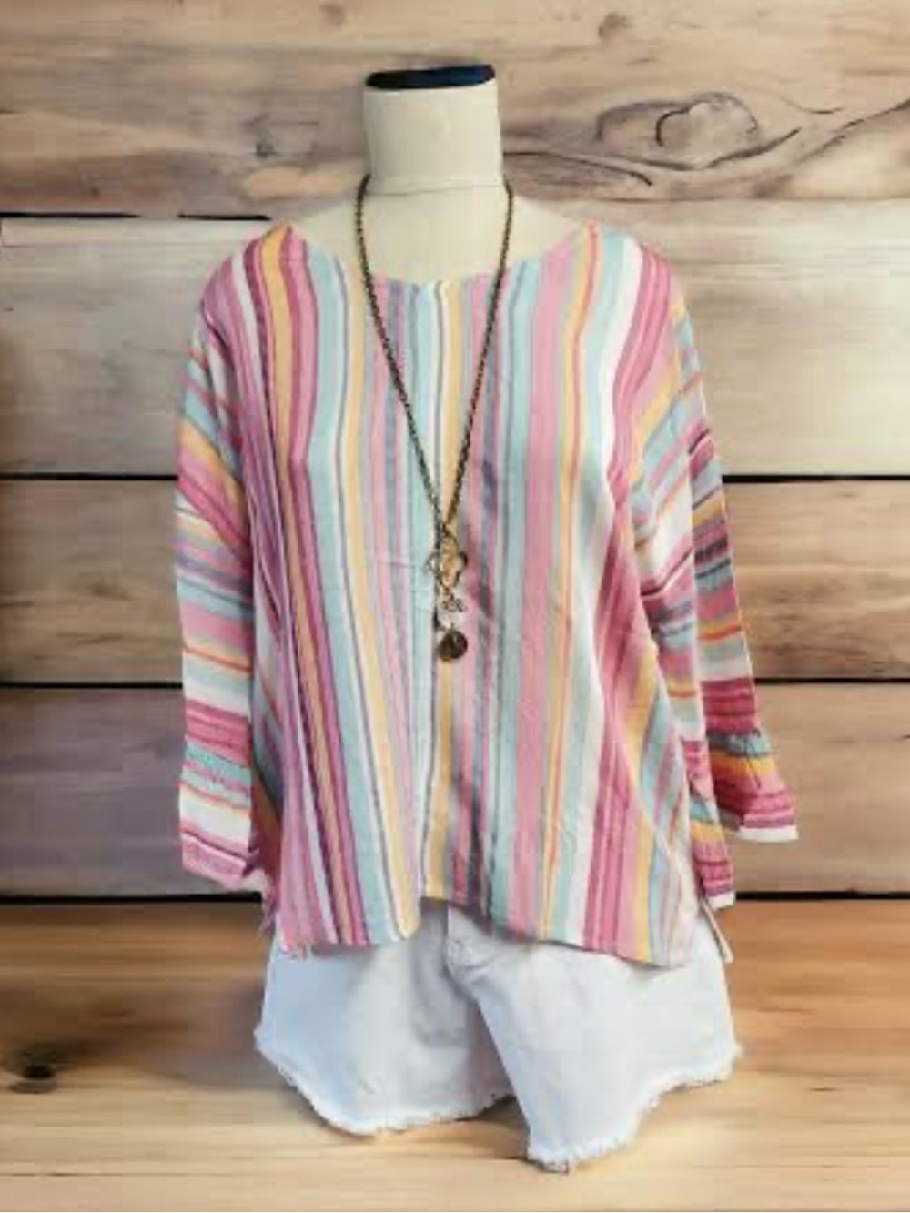 Coco + Carmen Pastel Multicolor Striped Boatneck Top